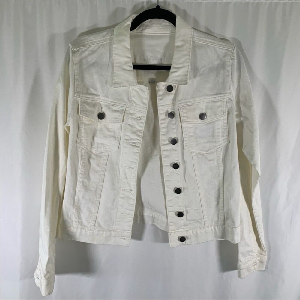 Kut from the Kloth Jean Jacket Women's Large White Denim Button Up Cotton Blend